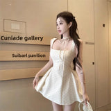 Pbong  Original High Quality French Polka Dot Strap Dress Women's Summer Sexy Slimming Short Skirt Mini Dress Square Collar Sleeveless