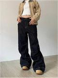 Grunge Black Jeans Women Y2k Vintage Oversized High Street Wide Cargo Denim Trousers Casual Baggy Straight Denim Pants