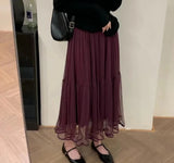 Vintage Women Chic Skirt Solid Gauze Summer Saia High Waist Loose Jupe Faldas Mujer De Moda Chic Temperament Pleated Skirts