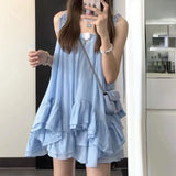 Pbong  Women Clothes Summer Y2k Tops Sleeveless Solid Vest Irregular Ruffles Loose Camis Fashion Sweet Vintage Tanks