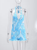 Pbong  Sexy Print Women's Playsuit Beach Halter Backless Pleated Sleeveless V-neck Jumpsuit Women Summer Vacation Lady Clothes New