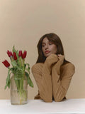 Soft Modal Knit Autumn Women's T-shirts Round Neck Long Sleeve Simple Basics Tees Solid Color Pink Fashion Spring Slim Top Woman