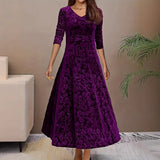 Pbong  Plus Size Fashionable Velvet Long Sleeve Dress Women's Elegant Slimming Spring Autumn New Style 3D Pressed Flower Large Size ...