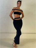 Strapless Sexy Two Piece Set Women Fashion Off-shoulder Sleeveless Crop Tops And Long Skirt Ladies Party Skirt Sets