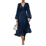 Pbong  Sexy Casual Floral Print Dress High Collar Full Sleeve Knee Length Polyester Fiber Independent Station Cross Border Dress