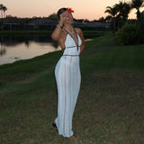 New Fashion Sexy Deep V-neck Hanging Neck Beach Dress Tight Backless Patchwork Hollow Fashion Summer Long Dress 2025 Vestidos