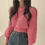 Korean Loose Long Sleeve Sweaters Fashion Women Harajuku Lantern Knit O-Neck Solid Basic Jumpers Autumn Winter Soft Warm Sweater