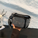 Pbong  Sparkling Rhinestone Camera Crossbody Bag with Detachable Coin Purse, Wide Strap Zipper Pockets, Shiny Shoulder Purse for Women