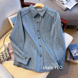 Women's Denim Shirt 2025 Spring Summer Loose Comfortable Ladies Cowboy Tops Blue Retro Be All-match Lady Elegant Blouse