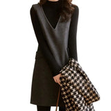 Party Vestidos Straigh Women'S  Clothing Spring Beaded Tank V-neck Woolen Dress Winter Casual Hot Sale Women Wool Dress