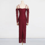 2025 New Lace Patchwork Sexy Streetwear Long Dress V-neck Tight Slit Party Dress Spring Summer Off Shoulder Fashion Vestidos
