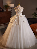Pbong  Elegant White Wedding Dress with Strapless Ball Gown Skirt for Women Korean Style Polyester Fiber Long Evening Gown