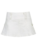 Sweetown White A Line Y2K Denim Shorts Skirts Womens Black Side Pocket Casual Cargo Jean Skirt Simple Preppy Golf Tennis Outfits