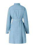 Pbong  Women Autumn Denim Shirt Dress Solid Color Long Sleeve Button-Down Lapel Short Dress with Belt