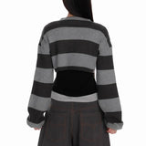 Deeptown Vintage Striped Knitted Cardigan Women Harajuku Y2k Crop Tops American Retro Gothic Streetwear Cardigan Aesthetics