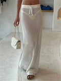 Hollow Out Knit Long Skirt For Women See-Through Casual Holiday Beach Skirt Outfits Solid Knitwear Lace-Up Women Y2k Skirt