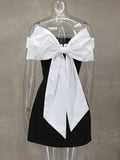 Bow Backless Sexy Mini Dress For Women Robe Elegant Off-shoulder Strapless Sleeveless A-line Club Sexy Dress Vestido