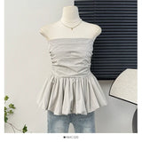 French One Shoulder Pleated Slim Tube Top Women Sexy Waist Ruffled Sleeveless Vests Summer Y2k Solid All Match Tanks