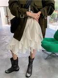 Fairycore Elegant Lace Skirt Women Korean Style Sweet Tulle Ruffle Skirts Vintage Streetwear Irregular Layered Skirts