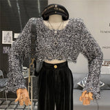 Pbong  Crop Top Pullovers Blue Womens Women Knitted Fashion Oversized Winter Sweaters Casual Ladies Jumpers Korean Style Black Ins