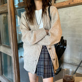 Slouchy Knit Cardigan Sweater for Women Comfy Cable-knit Button Up Sweater Jacket Female Autumn Winter Vintage Outfit