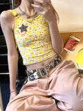 Summer Vintage Tank Tops Y2k Sleevelss Print Star Camis Tops Streetwear 2000s Japanese Crop Tops Beach Wear Retro Tank
