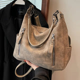Pbong  Vintage Synthetic Faux Leather Handbag with Multiple Pockets Large Capacity Zipper Closure Adjustable Strap Golden Tone Hardware