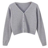 Women's Long Sleeve Cropped Cardigan V Neck Button Down Sweater Jacket Single Breasted Plain Fitted Knit Cardigan Basic Outfit