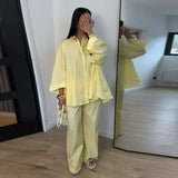 Pbong   Loose Women's Shirt Pant Set Casual Single-breasted Turndown Collar Top High Waist Wide Leg Pants Female Suit Summer New