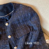Women's Short Jacket 2025 Spring Autumn Navy Blue Fashion Lady Outerwear Temperament Long Sleeve Ladies Small Fragrant Coat