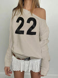 Figure Print Casual Loose Sweatshirts Women Autumn WInter New Fashion Off Shoulder Slash Neck Streetwear Pullovers