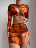 Print 4 Pieces Triangle Halter String Bikini Swimsuit Women Swimwear Female Bathers Bathing Swimming Swim Suit