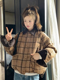 Warm Vintage Plaid Parkas Women Loose Long Sleeve Winter Thick Cotton Coat Korean Casual Pockets Cute Sweet Jacket Tops New