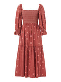 Pbong  Bohemian Floral Dress Women Square Neck Ruffle Swing A Line Maxi Dress Long Sleeve Beach Style Holiday Lady Club Party Dress