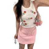 Pbong  Spicy Girl Letter Print Knitted Crop Top Women's Sleeveless Slimming Vest New Inner Wear Fashionable Design