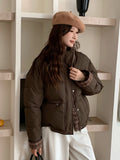 Winter Retro Puffy Parkas Women Warm Thick Plaid Patchwork Cute Coat Casual Preppy Style Korean Long Sleeve Cotton Jackets