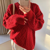 Pbong  Loose Korean Sle Women's Knitwear Autumn Winter Twist Sweater Casual Slimming Lazy Sle Overhead Long Sve round Ne