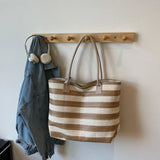 Pbong  Large Capacity Straw Woven Tote Bag Casual Shoulder Summer Travel Handbag Urban Minimalist Style Polyester Lining Zipper Opening