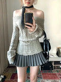 Korean Style Sexy Off Shoulder Sweater Women Sweet Elegant Long Sleeve Knitted Pullover Cute Fashion Slim Up Sweaters