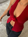  Floral V-Neck Backless Y2k Top Vest For Women Fashion Patchwork Sexy Crop top Solid Strapless Summer Female Tank Top