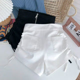 Pbong  Korean Fashion Zipper High Waisted Shorts Women Summer Chic Drawstring Skinny Hot Short Pants All-Match Streetwear Casual Shorts