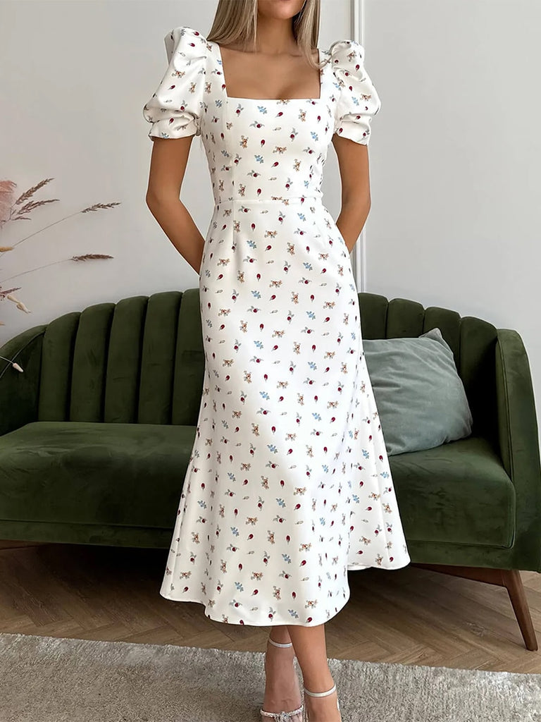 New Fashion Womens Summer Midi Dress Casual Short Puff Sleeve Floral P Pbong New Fashion Womens Summer Midi Dress Casual Short Puff Sleeve Floral P Pbong