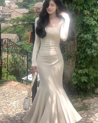 Elegant Bodycon Wedding Party Knitted Mermaid Dresses for Women Vintage Evening Runway Corset Y2k Robe Autumn Fashion Vestidos