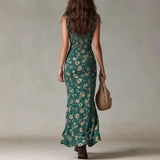 Pbong  Sexy Spaghetti Strap Long Dresses For Women Summer Fashion Sleeveless Square Collar Floral Print Party Dress Elegant