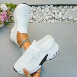 Women Wedges Sneakers Rhinestone Casual Sneakers Platform Round Toe Vulcanized Shoes Lightweight Slip on Women Shoes Plus Size