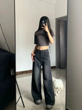 Vintage Women's Black Grey High Waist Jeans Y2K Fashion Baggy Loose Straight Wide Leg Baggy Denim Trousers Pants