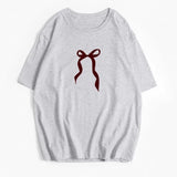 Bow Print Chic White Women T-shirt Cotton New Round Neck Short Sleeve All-match Tee White Casual Streetwear Female Top