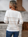 Autumn and winter casual V-neck striped pullover long sleeved knitted sweater