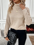 High Neck Knit Sweater - 100% Acrylic Hollow Weave, Loose Fit - Women's Casual Pullover for Fall/Winter