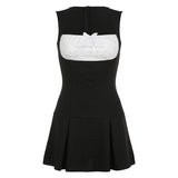 Patchwork Tank Bow Contrast Slim Dress